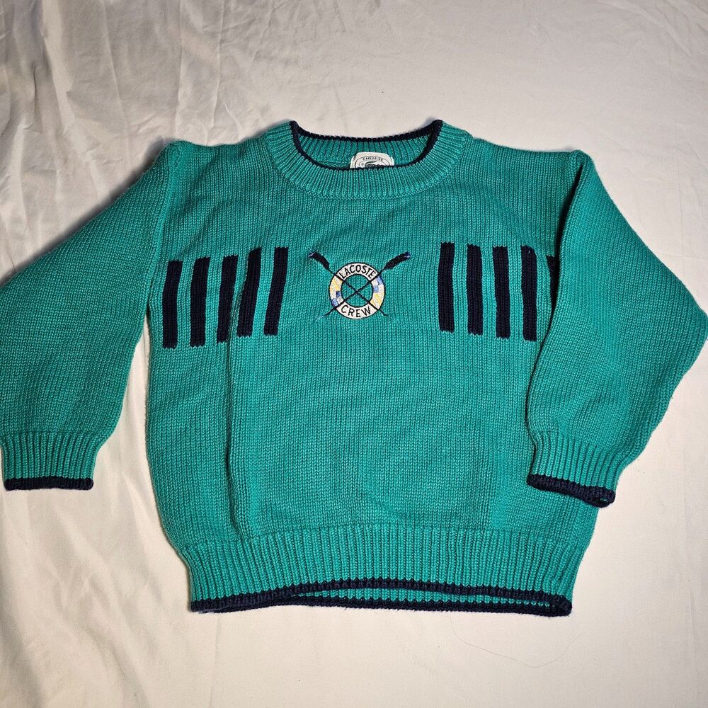 Vtg 1990s Chemise Lacoste Crew Sweater Toddler 3T Green Preppy Sailing
